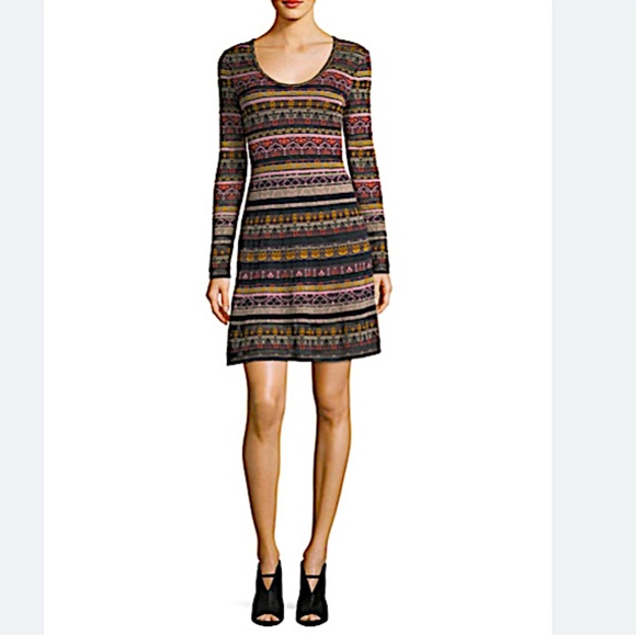 M Missoni Metallic Patterned Fit-&-Flare Long Sleeve Dress - Picture 10 of 14